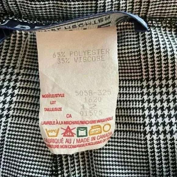 Vintage High Waisted Pleated Trouser Pants  Black White Glen Plaid 12 Petite - Picture 12 of 16